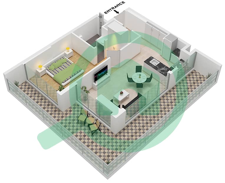 المخططات الطابقية لتصميم النموذج 1EA  FLOOR 3-23 شقة 1 غرفة نوم - ذا باراغون باي IGO 1EA  Floor 3-23 interactive3D