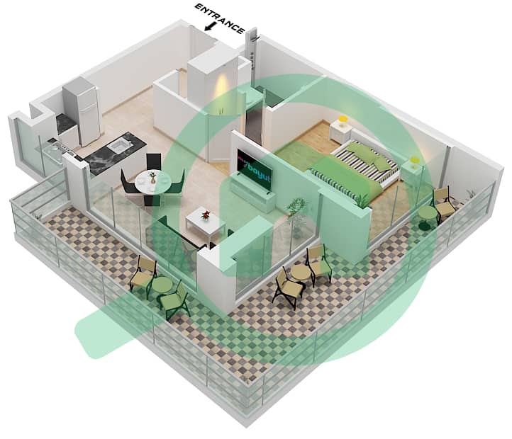 المخططات الطابقية لتصميم النموذج 1EB   FLOOR 3-23 شقة 1 غرفة نوم - ذا باراغون باي IGO 1EB   Floor 3-23 interactive3D