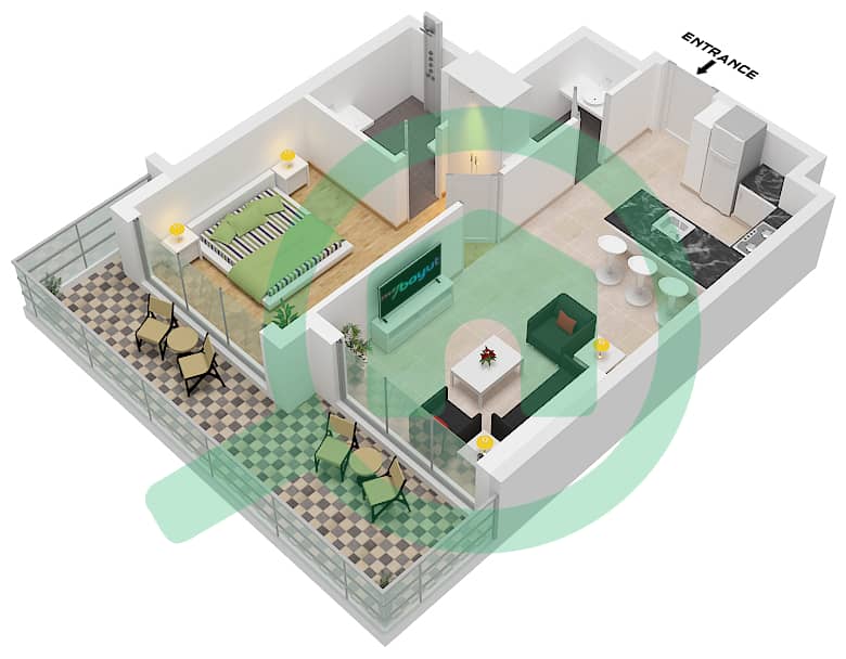 المخططات الطابقية لتصميم النموذج 1EC  FLOOR 3-23 شقة 1 غرفة نوم - ذا باراغون باي IGO 1EC  Floor 3-23 interactive3D