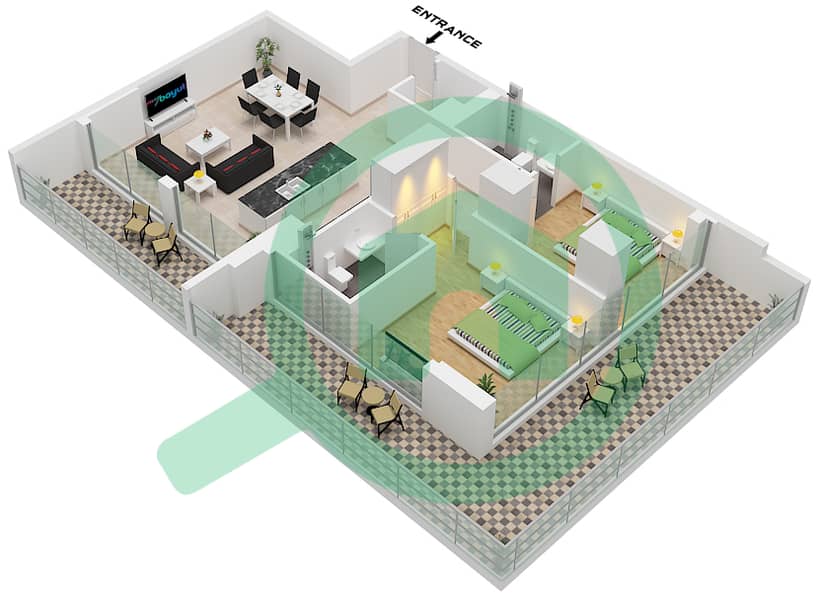 المخططات الطابقية لتصميم النموذج 2A FLOOR 10-17 شقة 2 غرفة نوم - ذا باراغون باي IGO 2A  Floor 10-17 interactive3D