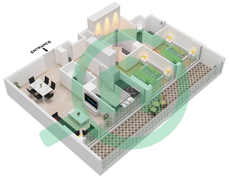 المخططات الطابقية لتصميم النموذج 2C FLOOR 18-23 شقة 2 غرفة نوم - ذا باراغون باي IGO 2C  Floor 18-23 interactive3D