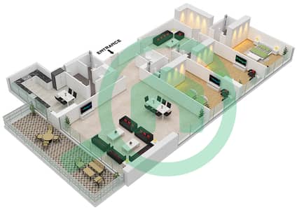 夏尔迦露台公寓 - 3 卧室公寓类型1戶型图