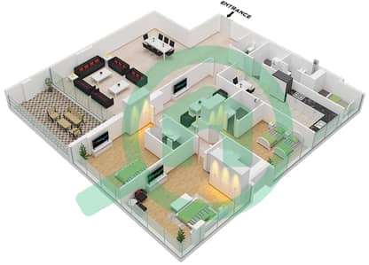 夏尔迦露台公寓 - 3 卧室公寓类型3戶型图