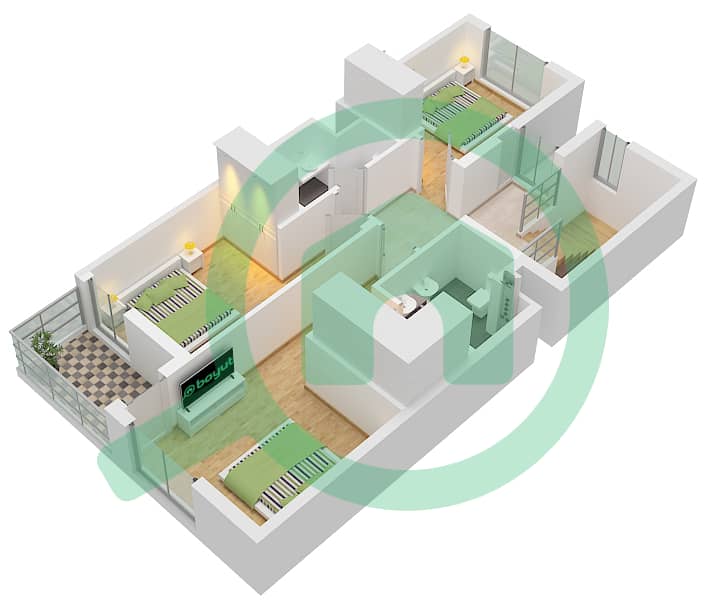 Мудон Аль Раним 1 - Таунхаус 3 Cпальни планировка Тип 3B1 3B1 Floor First interactive3D