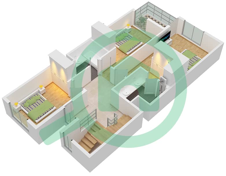 Мудон Аль Раним 1 - Таунхаус 3 Cпальни планировка Тип 3B2M 3B2M Floor First interactive3D