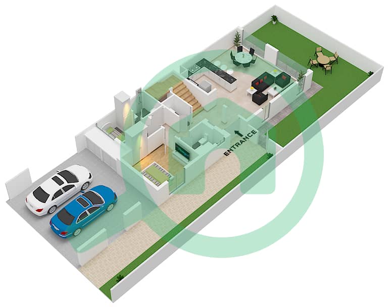 Mudon Al Ranim 1 - 4 Bedroom Townhouse Type 4B1M Floor plan 4B1M Floor Ground interactive3D