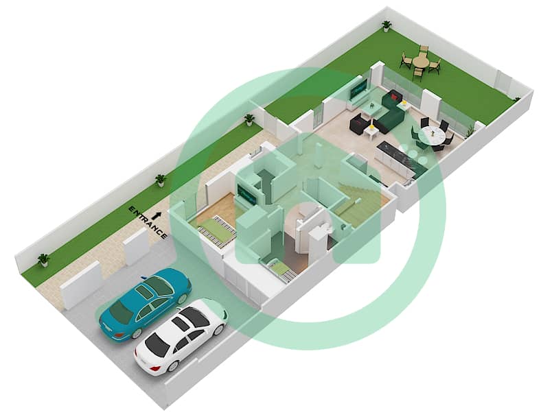المخططات الطابقية لتصميم النموذج 4B2 تاون هاوس 4 غرف نوم - مدن الرنيم 1 4B2 Floor Ground interactive3D