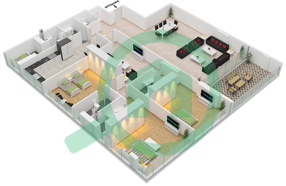 Sharjah Terraces - 3 Bedroom Apartment Type 4 Floor plan Type 4 interactive3D