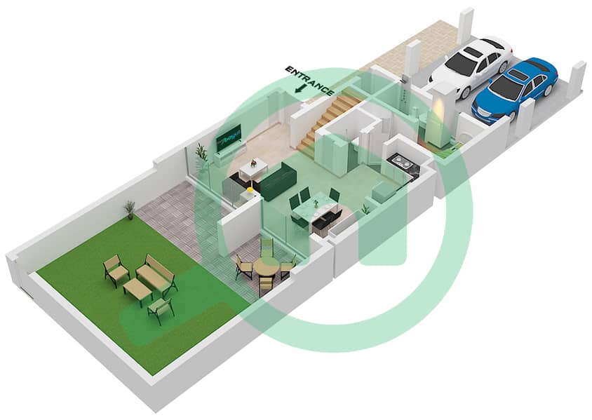 塔利亚别墅区 - 3 卧室联排别墅类型／单位ELIO-A / UNIT TH02戶型图 Elio-A / Unit TH02  Floor Ground interactive3D