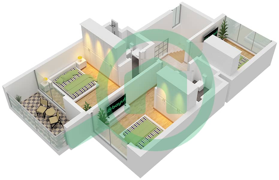 塔利亚别墅区 - 3 卧室联排别墅类型／单位ELIO-A / UNIT TH02戶型图 Elio-A / Unit TH02  Floor  First interactive3D
