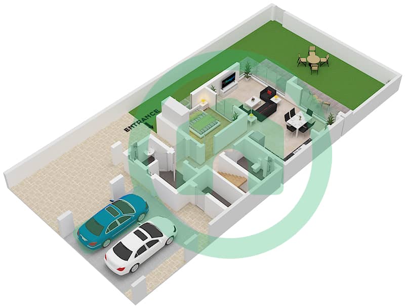 塔利亚别墅区 - 4 卧室联排别墅类型／单位ELIO-A / UNIT TH01戶型图 Elio-A / Unit TH01 Floor Ground interactive3D