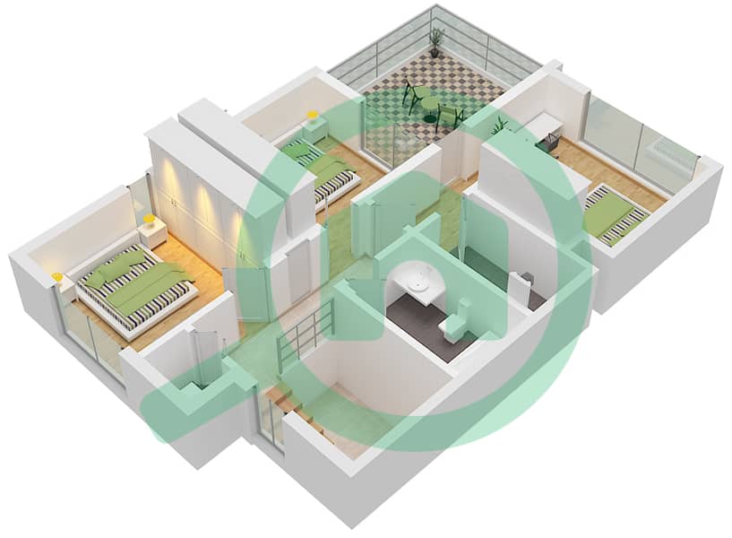 塔利亚别墅区 - 4 卧室联排别墅类型／单位ELIO-A / UNIT TH01戶型图 Elio-A / Unit TH01 Floor  First interactive3D