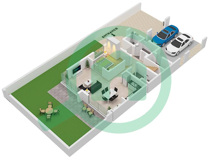 塔利亚别墅区 - 4 卧室联排别墅类型／单位ELIO-B /UNIT TH08戶型图 Elio-B /Unit TH08 Floor Ground interactive3D