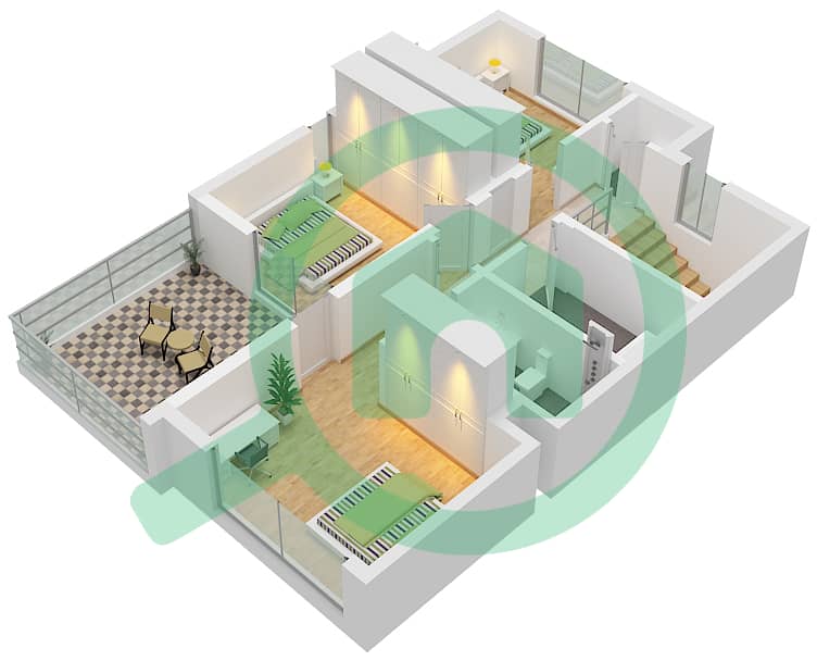 塔利亚别墅区 - 4 卧室联排别墅类型／单位ELIO-B /UNIT TH08戶型图 Elio-B /Unit TH08 Floor First interactive3D