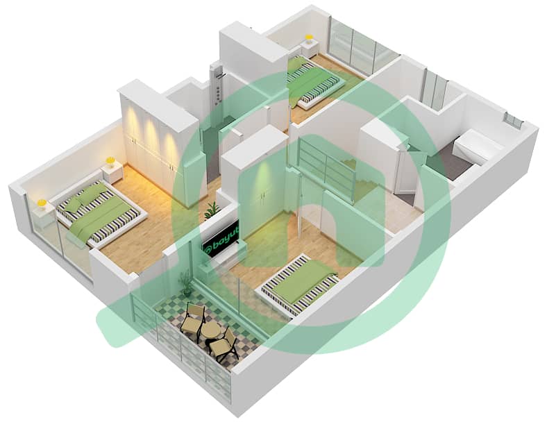 塔利亚别墅区 - 3 卧室联排别墅类型／单位PHARO-B / UNIT TH07戶型图 Pharo-B / Unit TH07 Floor First interactive3D