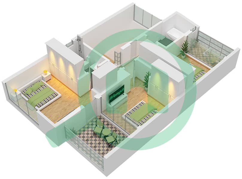塔利亚别墅区 - 4 卧室联排别墅类型／单位PHARO-A / UNIT TH01戶型图 Pharo-A / Unit TH01 Floor First interactive3D