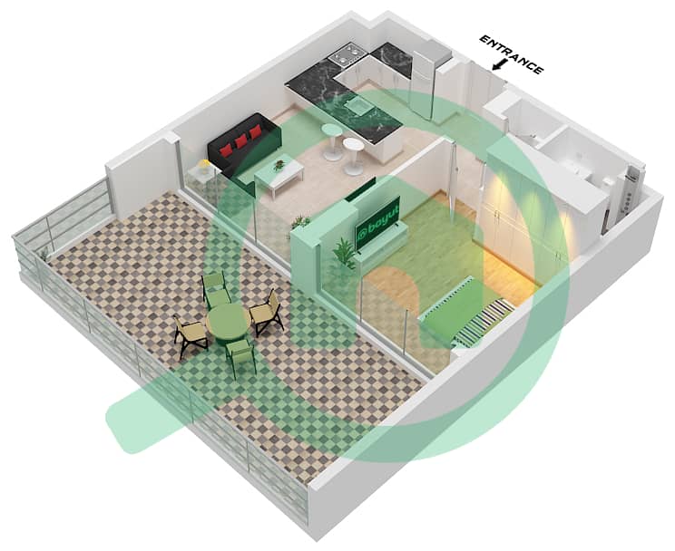 المخططات الطابقية لتصميم النموذج 1G FLOOR  10-23 شقة 1 غرفة نوم - ذا باراغون باي IGO 1G Floor  10-23 interactive3D
