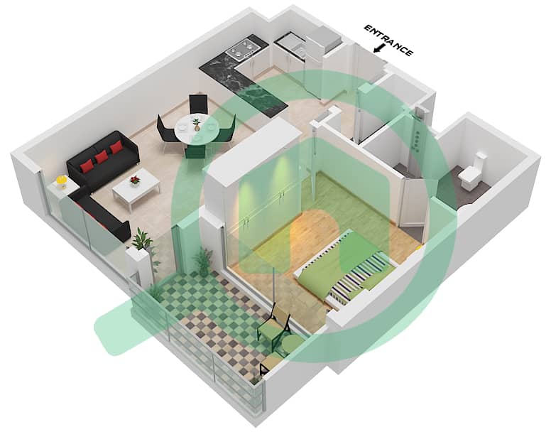 المخططات الطابقية لتصميم النموذج / الوحدة 1-A / UNIT 1-2 شقة 1 غرفة نوم - ميلينيوم تاليا ريزيدنس Type 1-A Unit 1-2 Floor 2-7 interactive3D