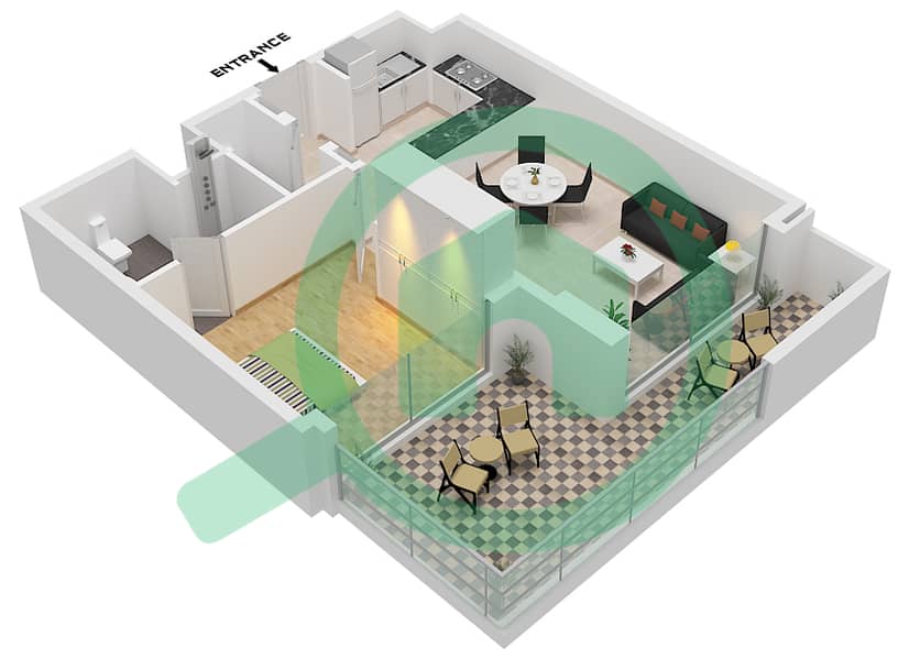Millennium Talia Residences - 1 Bedroom Apartment Type/unit 1-B / UNIT 5,8,10-14 Floor plan Type 1-B Unit 5,8,10-14 Floor 2-7 interactive3D