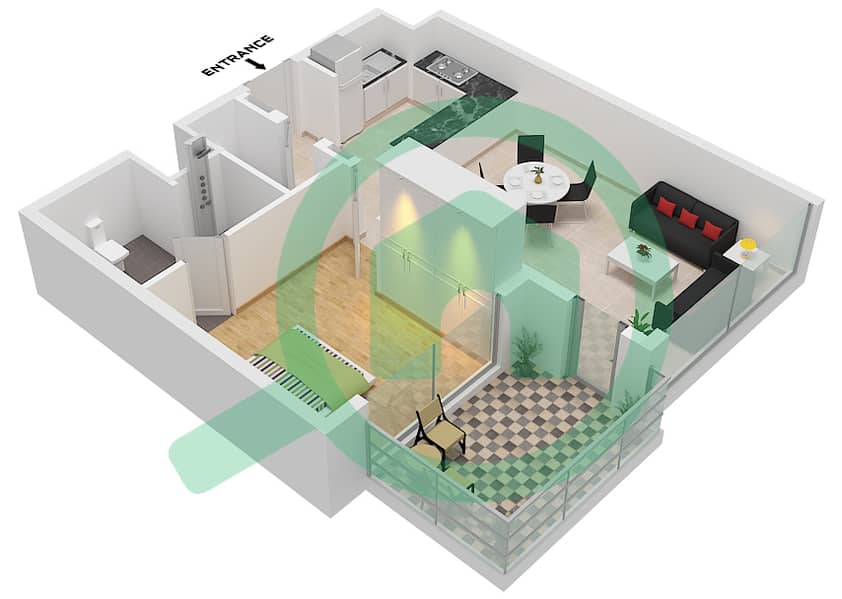 Millennium Talia Residences - 1 Bedroom Apartment Type/unit 1-C / UNIT 22 Floor plan Type 1-C Unit 22 Floor 2-7 interactive3D