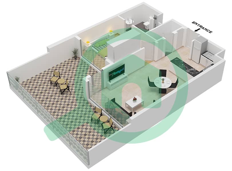 Millennium Talia Residences - 1 Bedroom Apartment Type/unit 1-T1 / UNIT 20 Floor plan Type 1-T1 Unit 20 Floor 1 interactive3D