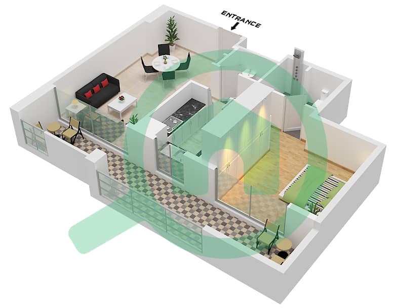 Millennium Talia Residences - 1 Bedroom Apartment Type/unit 3 / UNIT 23 Floor plan Type 3 Unit 23 Floor 2-7 interactive3D