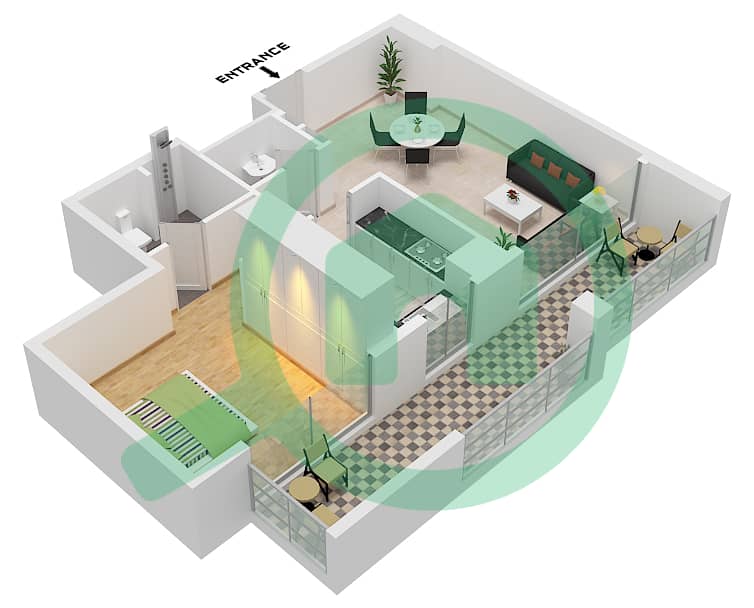 Millennium Talia Residences - 1 Bedroom Apartment Type/unit 3-A / UNIT 21 Floor plan Type 3-A Unit 21 Floor 2-7 interactive3D