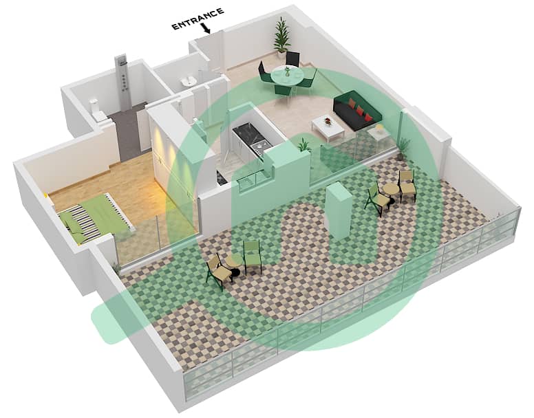 Millennium Talia Residences - 1 Bedroom Apartment Type/unit 3-T1 / UNIT 19 Floor plan Type 3-T1 Unit 19 Floor 1 interactive3D