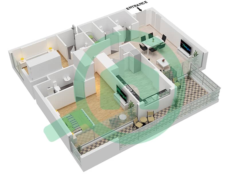 Millennium Talia Residences - 2 Bedroom Apartment Type/unit 3-T1 / UNIT 19 Floor plan Type 3-T1 Unit 19 Floor 1 interactive3D