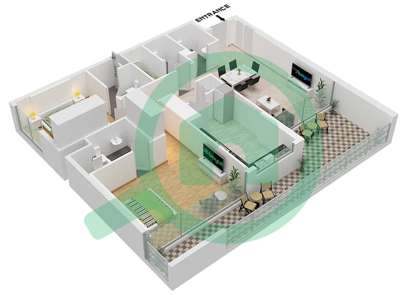 Millennium Talia Residences - 2 Bedroom Apartment Type/unit 1-T / UNIT 7 Floor plan Type 1-T Unit 7 Floor 1 interactive3D