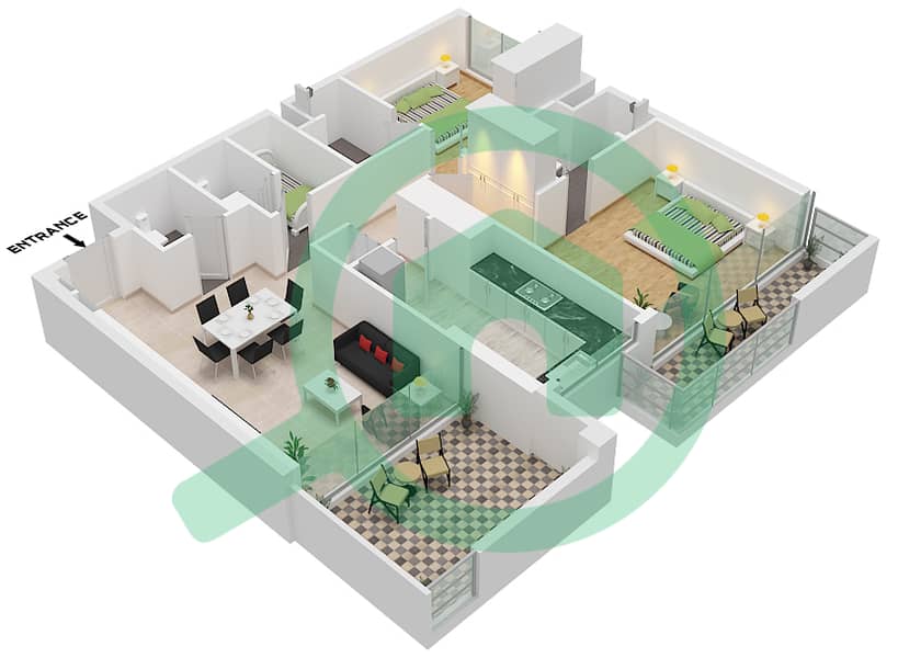 Millennium Talia Residences - 2 Bedroom Apartment Type/unit 1-A / UNIT 15 Floor plan Type 1-A Unit 15 Floor 2-7 interactive3D