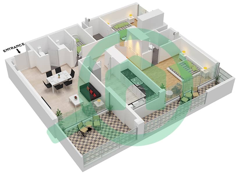 Millennium Talia Residences - 2 Bedroom Apartment Type/unit 1-T1 / UNIT 13 Floor plan Type 1-T1 Unit 13 Floor 1 interactive3D
