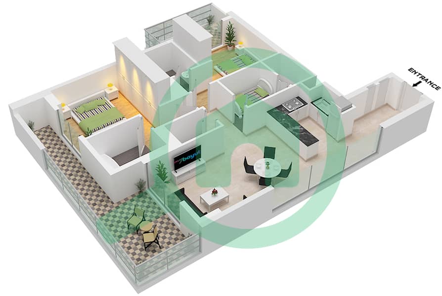 Millennium Talia Residences - 2 Bedroom Apartment Type/unit 2 / UNIT 20 Floor plan Type 2 Unit 20 Floor 2-7 interactive3D