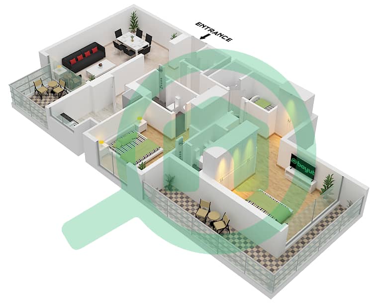 Millennium Talia Residences - 2 Bedroom Apartment Type/unit 3 / UNIT 3 Floor plan Type 3 Unit 3 Floor 2-7 interactive3D