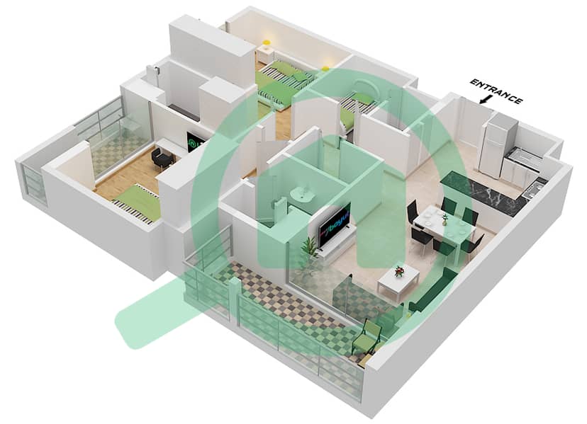 Millennium Talia Residences - 2 Bedroom Apartment Type/unit 4 / UNIT 4 Floor plan Type 4 / Unit 4 Floor 2-7 interactive3D