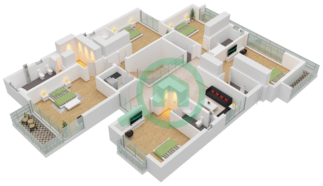 المخططات الطابقية لتصميم النموذج B فیلا 5 غرف نوم - ذا ديونز Type B Floor Ground interactive3D