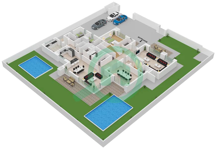 المخططات الطابقية لتصميم النموذج B فیلا 5 غرف نوم - ذا ديونز Type B Floor Ground interactive3D