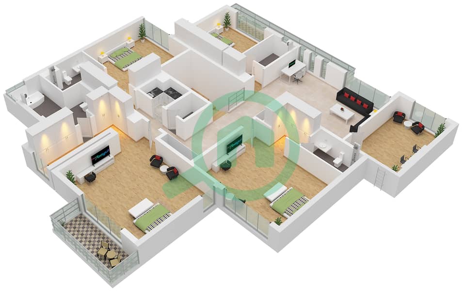 المخططات الطابقية لتصميم النموذج B فیلا 5 غرف نوم - ذا ديونز Type B Floor First interactive3D