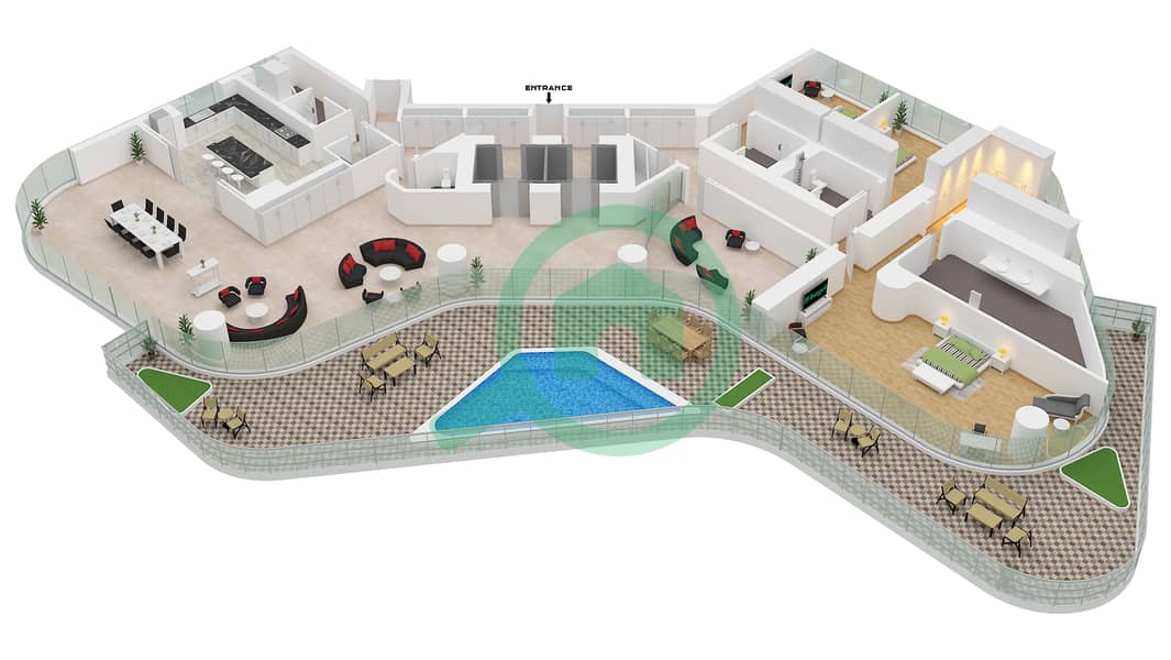艾娃住宅 - 3 卧室公寓单位01 FLOOR 8戶型图 01 Floor 16 interactive3D