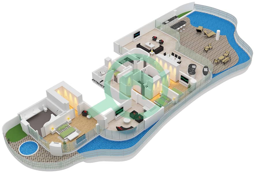 One Canal - 3 Bedroom Apartment Type C FLOOR 1 Floor plan Floor 1 interactive3D