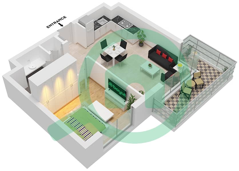 The Mayfair - 1 Bedroom Apartment Type C Floor plan Type C interactive3D