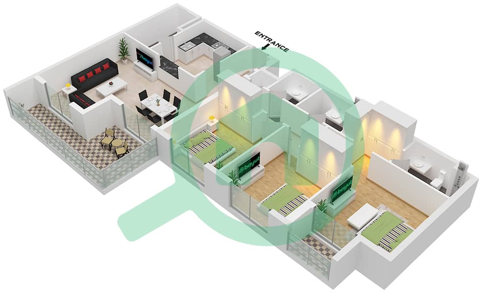 The Mayfair - 3 Bedroom Apartment Type B Floor plan Type B interactive3D