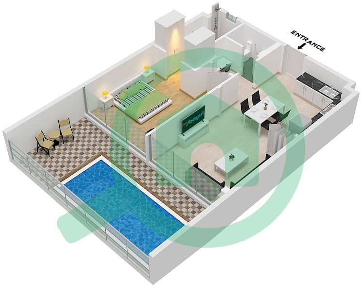 المخططات الطابقية لتصميم النموذج / الوحدة A/ UNIT 1-3,6-11,14,16 شقة 1 غرفة نوم - جمز من الدانوب A/ Unit 1-3,6-11,14,16  Floor 1 interactive3D