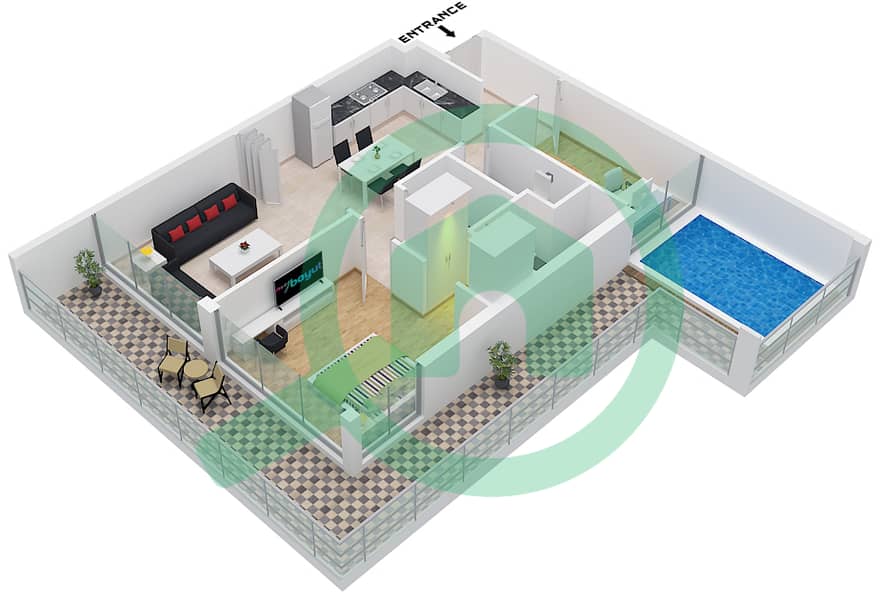 Жемз от Данубе - Апартамент 1 Спальня планировка Тип/мера B / UNIT 05,12 B / Unit 05,12 Floor 01 interactive3D