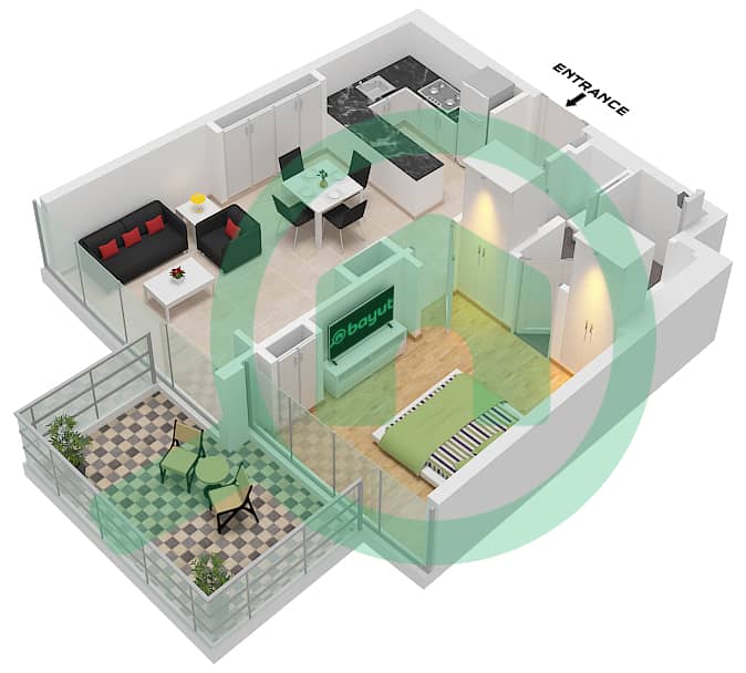 Усадьбы Кавалли - Апартамент 1 Спальня планировка Тип A FLOOR 4-8 Type A Floor 4-8 interactive3D