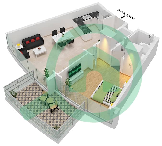 Усадьбы Кавалли - Апартамент 1 Спальня планировка Тип B FLOOR 4-22 Type B Floor 4-22,24-37 interactive3D