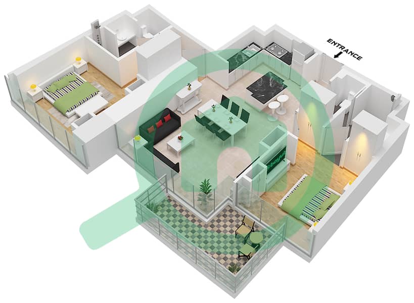 Усадьбы Кавалли - Апартамент 2 Cпальни планировка Тип A4 FLOOR 7-22 Type A4 Floor 7-22,24-37 interactive3D