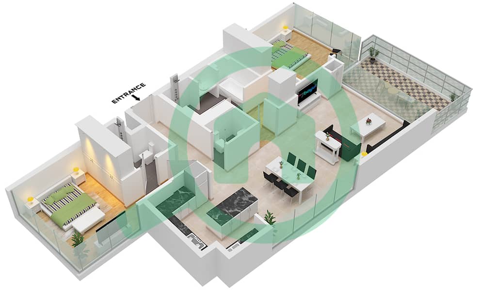 Усадьбы Кавалли - Апартамент 2 Cпальни планировка Тип B FLOOR 4-22 Type B Floor 4-22 interactive3D