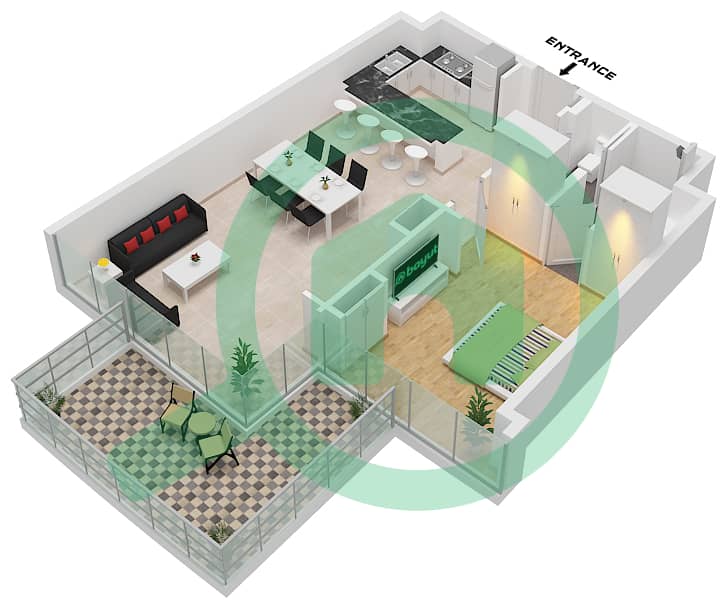 卡瓦利庄园 - 1 卧室公寓类型A1 FLOOR 43-37戶型图 Type A1 Floor 43-37 interactive3D