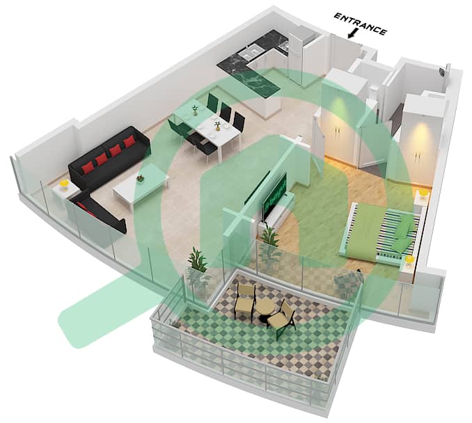 Усадьбы Кавалли - Апартамент 1 Спальня планировка Тип B FLOOR 48-47 Type B Floor 48-47 interactive3D